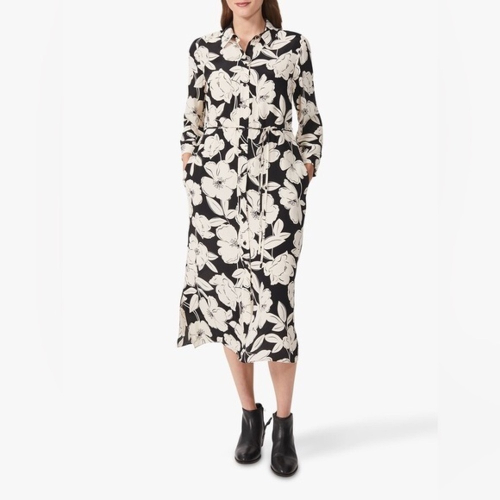 New Hobbs London Chiara Floral Shirt Dress, Cream/Black 10